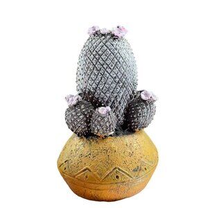 Qaham 2008 Whimsical Cactus Figurine Artist Signed Resin Figure Purple Flowers